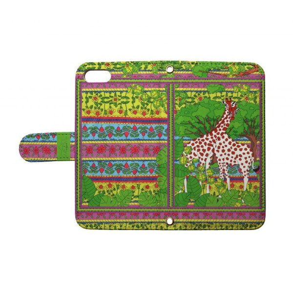 画像1: [CruXpark]giraffe スマホケース 全機種対応 手帳型 フラワー 花 きりん キリン (1)